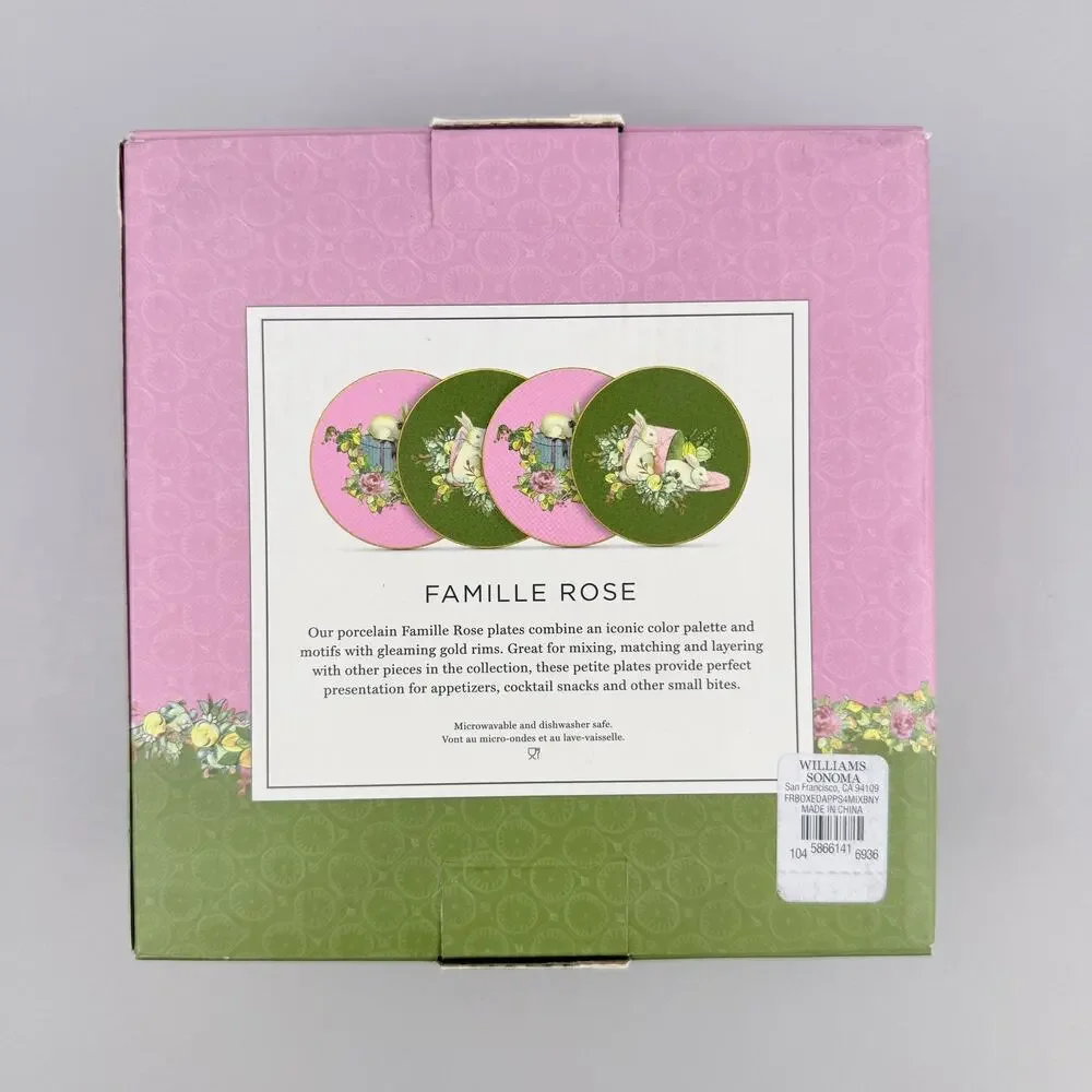 Williams Sonoma Famille Rose Appetizer Plates Bunny Set Of 4 Pink Green Easter